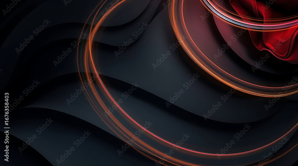 Aufkleber abstract black background with dynamic red light lines and curves, creating a futuristic and elegant