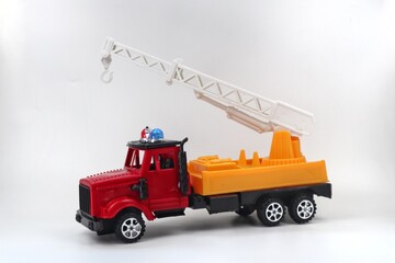 Side View of Toy Boom Truck with Crane Extended