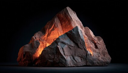 A large, textured rock glows with an inner orange light