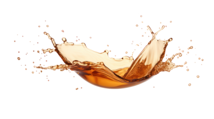 Tea splash with steam - brown tea splash with steam rising on transparent background