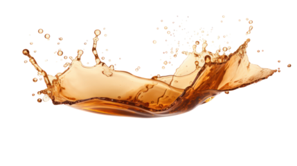 Tea splash with steam - brown tea splash with steam rising on transparent background