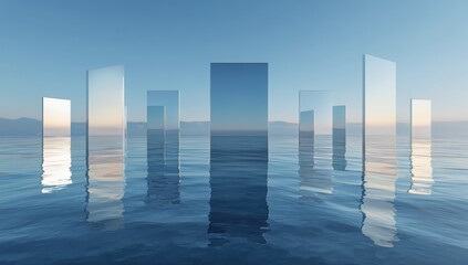 Abstract cityscape reflected on tranquil water