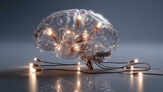 Transparent brain with glowing lights (1) - Powered by Adobe