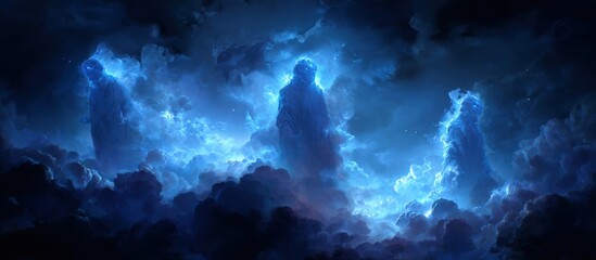 Vast, ethereal clouds illuminated by a celestial light