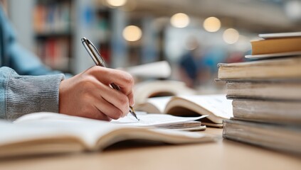 Person studying in a library