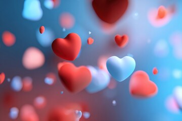 Abstract background of many hearts in red and blue