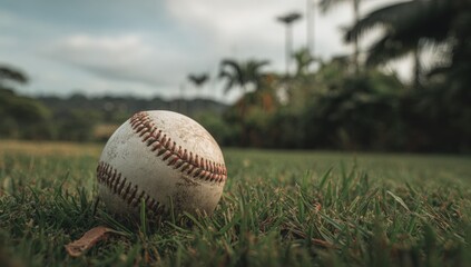 Baseball on grass in park