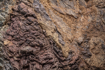 Chert / sedimentary rock. commonly with thin interlayers of reddish-brown shale, graywacke and greenstone. Coyote Point Beach, San Mateo, California. San Francisco Peninsula. San Francisco Bay