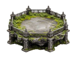 Ornate stone hexagonal platform with moss-covered walls