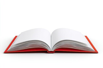 Open orange book with blank white pages, studio shot