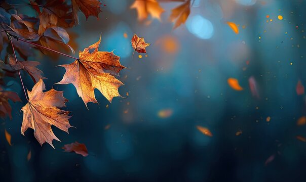 Autumn leaves in a misty forest, with bokeh
