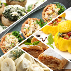 Collage with variety of tasty stuffed dishes