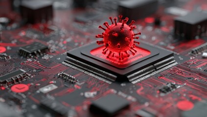 A computer chip with a virus graphic