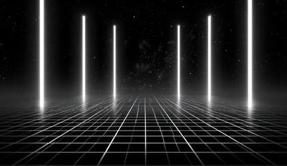 Futuristic grid floor with glowing light columns