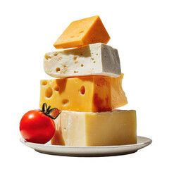 Stacked cheese wedges with a cherry tomato