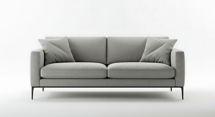 Fototapeta premium Modern Two-Seater Sofa with Pillows on a Seamless White Background for Minimalist Interior Design Concepts and Furniture Marketing Campaigns in