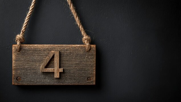 Rustic wooden sign with number four
