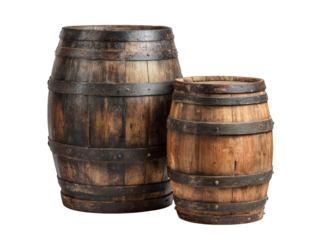 Two wooden barrels of varying sizes (2)