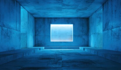 Empty blue concrete room