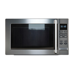 Obraz premium Modern Stainless Steel Microwave Oven, Front View