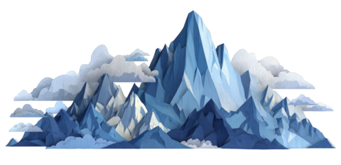 Icy mountain range with clouds