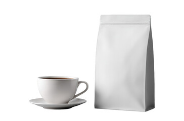 White coffee bag and cup