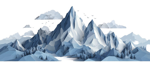 A digitally rendered winter mountain range