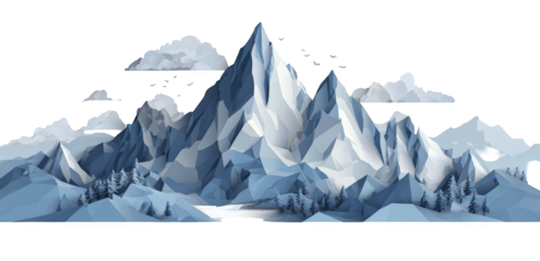 A digitally rendered winter mountain range
