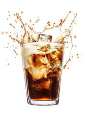 Iced coffee with cream swirl on transparent background