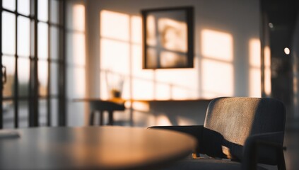 Sunlit interior space with a chair and table