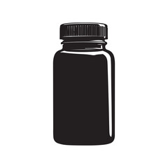Fototapeta premium Black Glossy Plastic Bottle with Ribbed Cap Isolated on White Background
