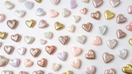 Pastel Glitter Hearts Pattern on White Background