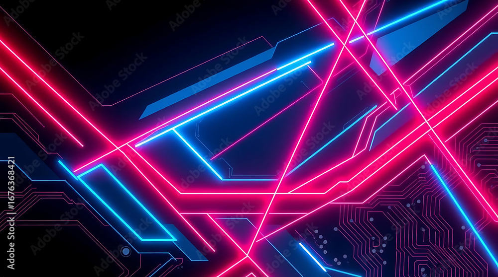 Aufkleber abstract background with glowing neon lines and circuit board pattern, creating a futuristic and tec