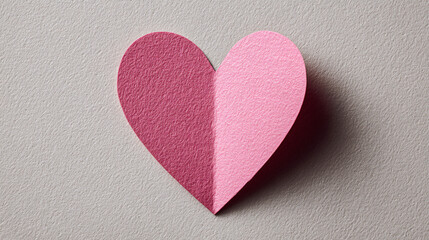 Obraz premium close-up of single solid pink paper heart shape on smooth neutral background, crisp cutout lines, minimal caring awareness with empty space