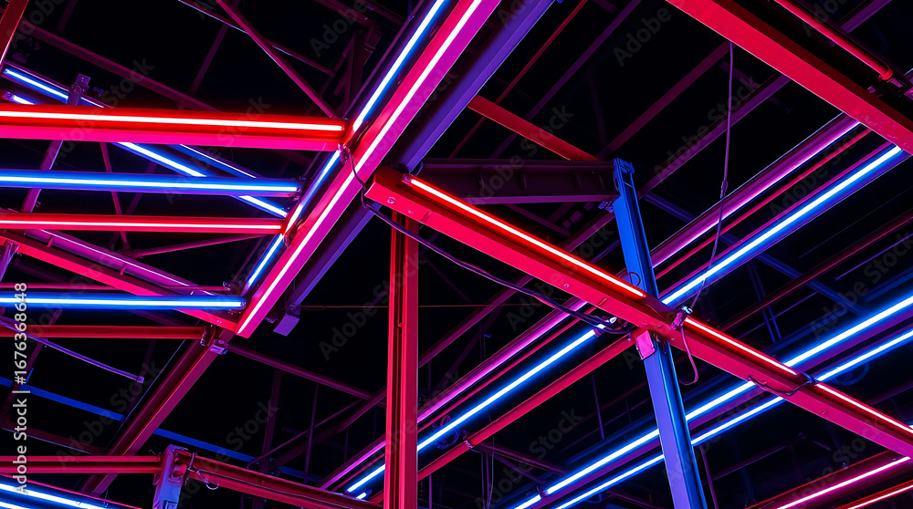 Aufkleber intricate abstract composition of neon lines in red and blue, creating a modern and futuristic backg
