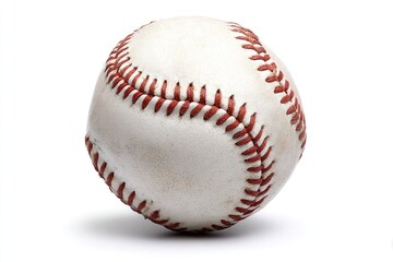Close-up of a worn baseball on white background
