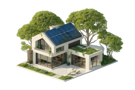 Modern eco-friendly home nestled amongst trees