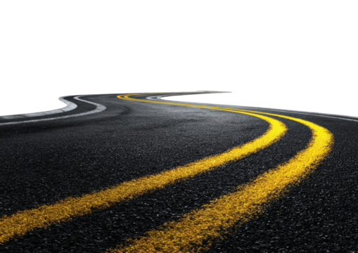 Winding asphalt road at night