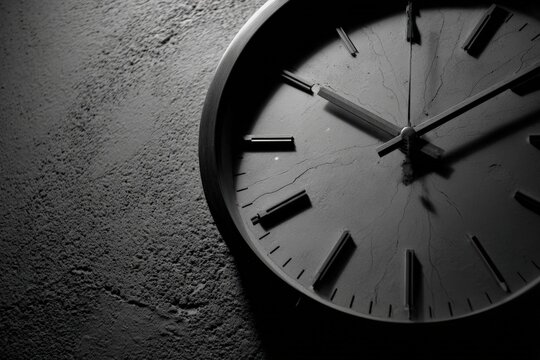 A cracked clock on a textured wall