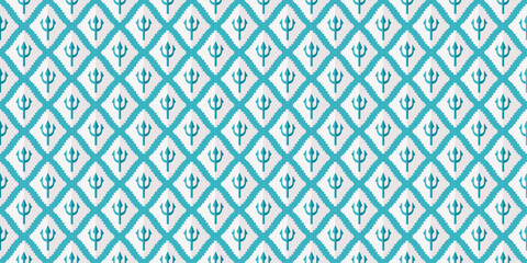 Geometric Seamless Pattern with Trident Motif in Blue and White