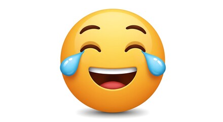 Fototapeta premium Joyful emoji face with tears of laughter, expressing happiness and amusement