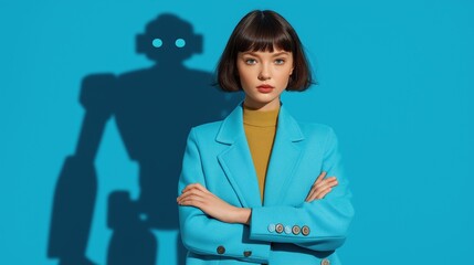 A humanoid robot AI agent and a human together as a team symbolizing agentic autonomy using future AGI superintelligence for teamwork and ASI collaboration during the singularity