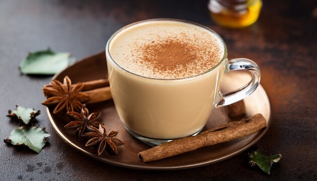 freshly brewed chai tea latte with spices