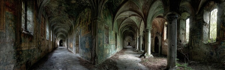 Abandoned Tunnel Interior With Overgrown Vegetation