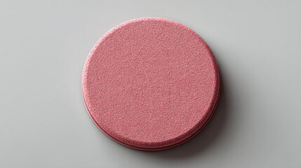 close-up of single flat pink circle badge with subtle matte texture on light grey background, sharp rim detail, minimalist awareness design with empty space