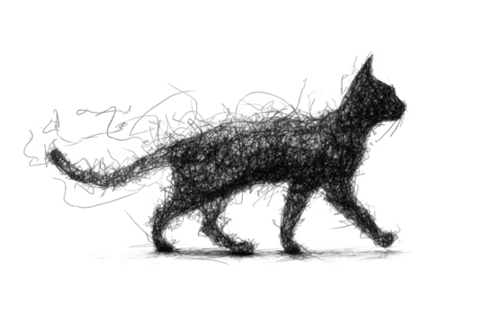 Silhouette of a cat with intricate, flowing lines