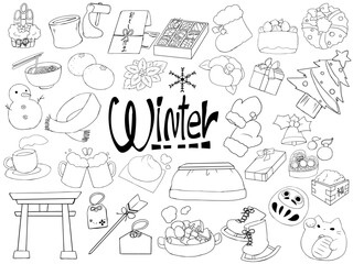 冬に使える 素材 セット 線画