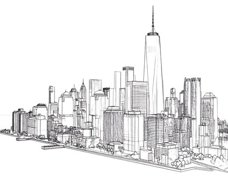 Fototapeta Linear sketch of a city skyline