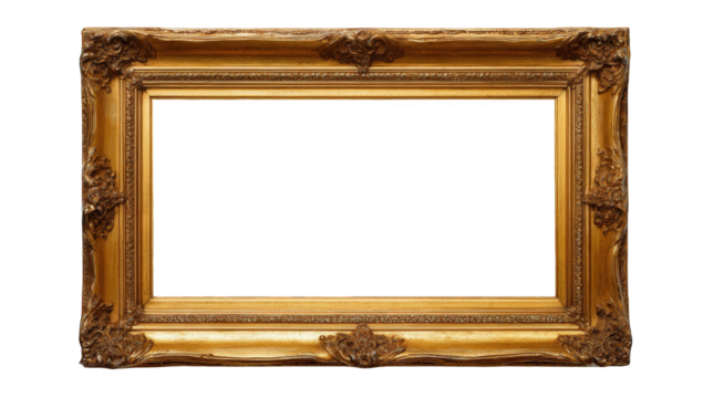 Ornate gold picture frame against black background - Powered by Adobe