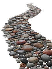 Winding stone path meanders through a landscape